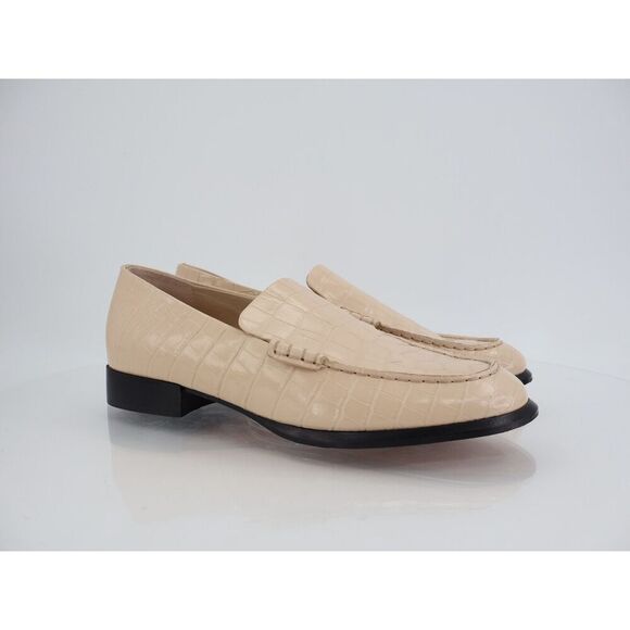 Vince Naomi Croc Embossed Leather Loafer Size 9.5 Beige Block Heel Slip on Shoes - Picture 1 of 11